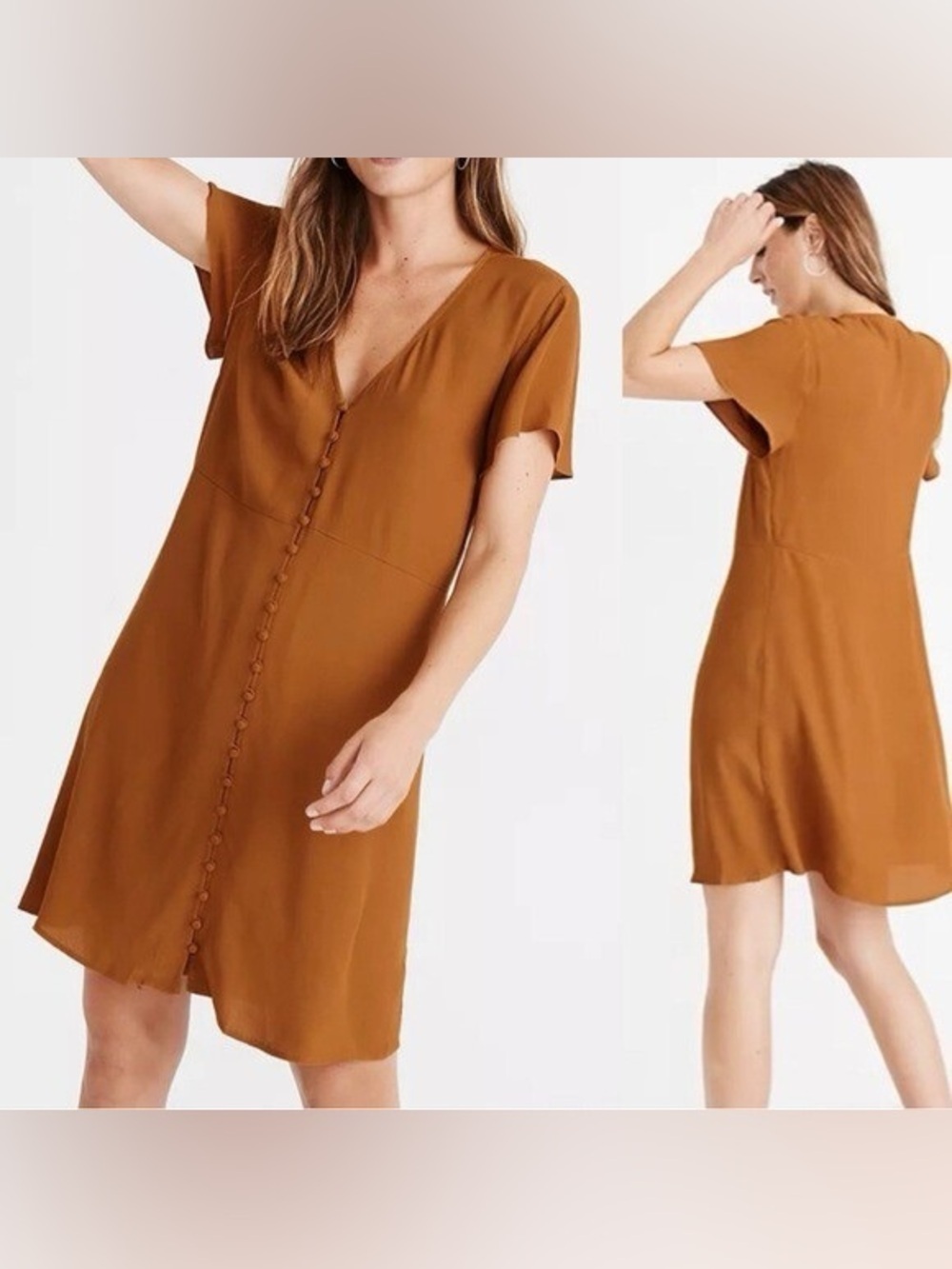 Madewell Rust-Brown V-Neck Dress - Picture 2 of 8